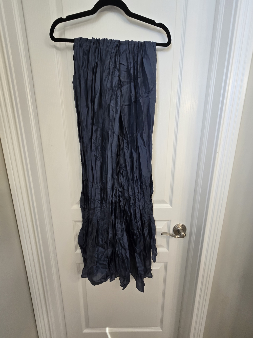 Eileen Fisher Steel Blue Organic Silk Crinkled Long Wrap Scarf